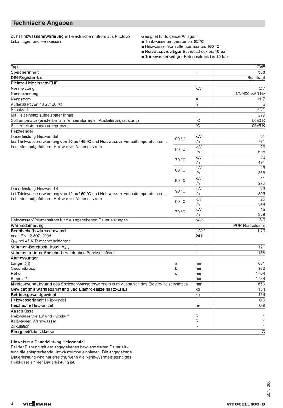 Technische Angaben - Viessmann VITOCELL 100-B Datenblatt [Seite 4 ...