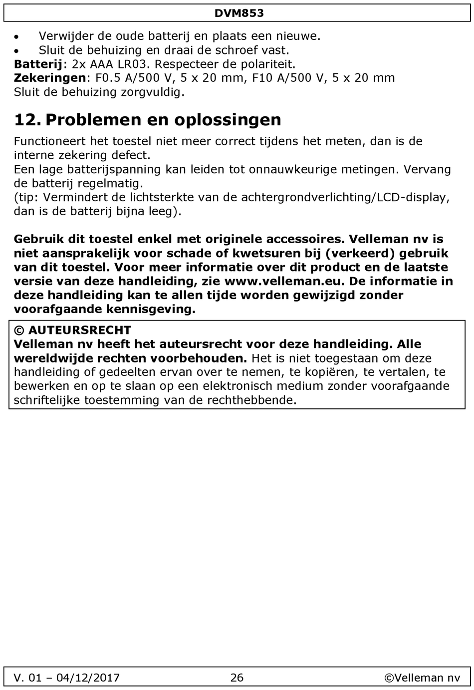 mannetje vaas lens Problemen En Oplossingen - Velleman DVM853 Bedienungsanleitung [Seite 26] |  ManualsLib