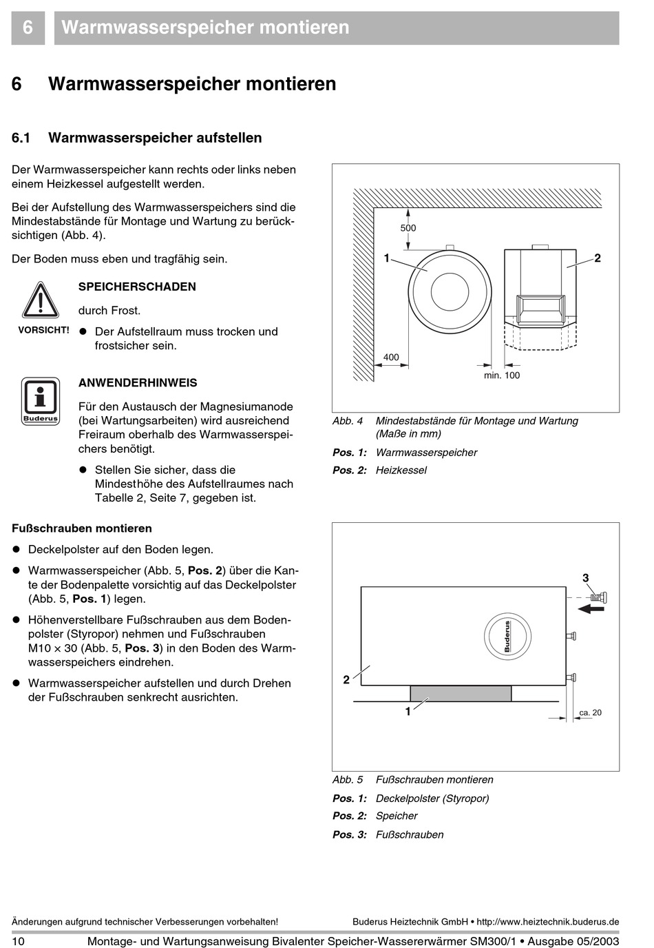 Warmwasserspeicher Montieren; Warmwasserspeicher Aufstellen - Buderus ...