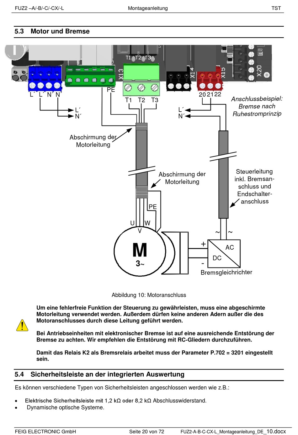 Motor Und Bremse; Sicherheitsleiste An Der Integrierten Auswertung ...