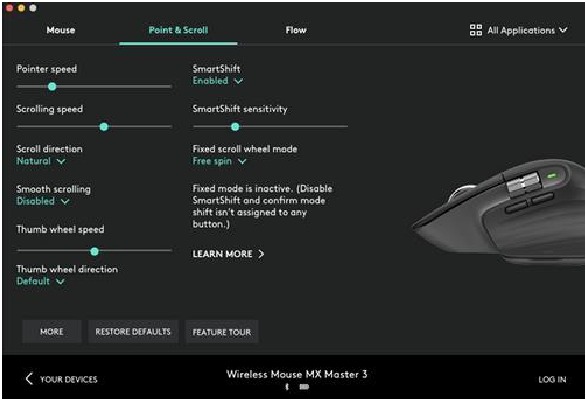 Modi manuell wechseln - Logitech Options Software