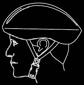 Helm korrekt aufgesetzt, Stirn bedeckt