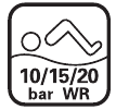 Symbol f&uuml;r wasserdichte Uhr (10/15/20 bar)