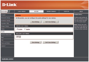 Screenshot der Audioeinstellungen mit Optionen zum Aktivieren/Deaktivieren des Audios und zur Lautst&auml;rkeregelung.