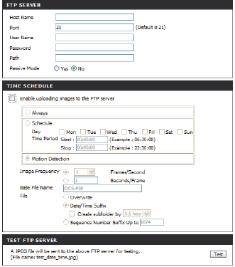 Screenshot der FTP-Einstellungen mit Feldern f&uuml;r Host-Adresse, Portnummer, Benutzername, Passwort und Verzeichnispfad.