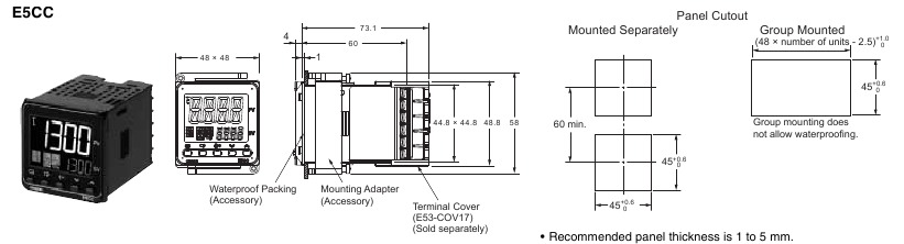 Abmessungen der Regler - E5CC