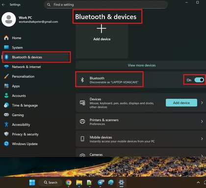 Bluetooth-Einstellungen auf einem Windows-Ger&auml;t