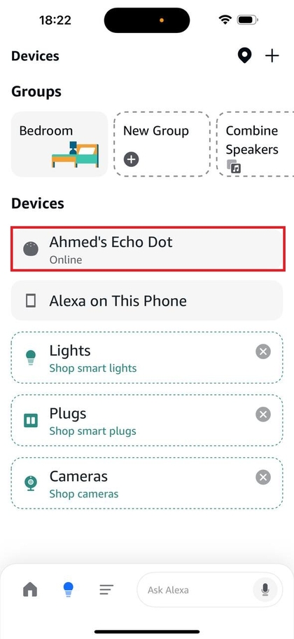 Anzeige f&uuml;r verbundenen Echo Dot