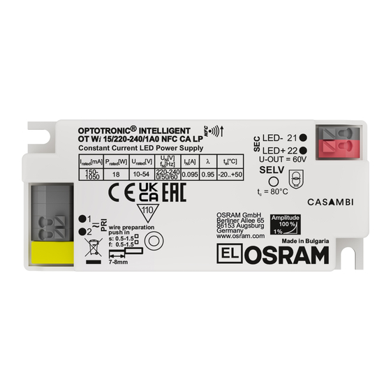 OSRAM OPTOTRONIC OT Wi 15/220-240/1A0 NFC BL LP Installations- Und Betriebshinweise