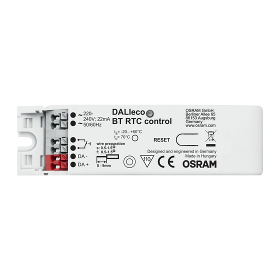 OSRAM DALIeco BT RTC control Sicherheits- Und Montagehinweise