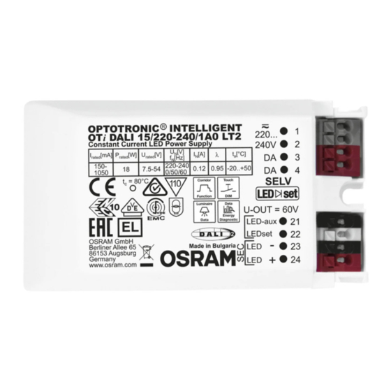OSRAM OPTOTRONIC OTi DALI 15/220-240/1A0 LT2 Installations- Und Betriebshinweise