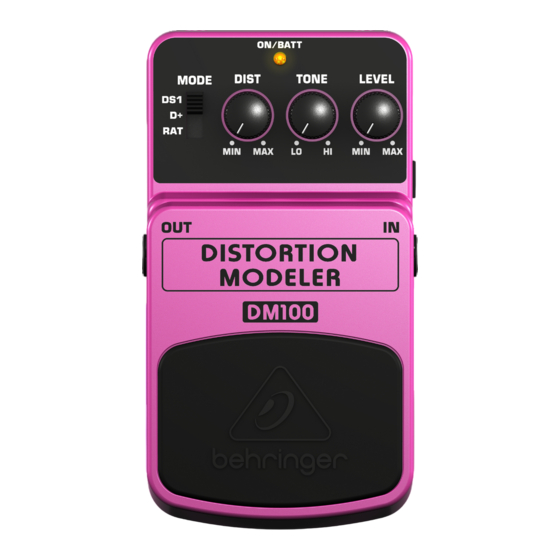 Behringer DISTORTION MODELER DM100 Bedienungsanleitung