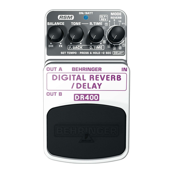 Behringer DIGITAL REVERD/DELAY DR400 Bedienungselemente