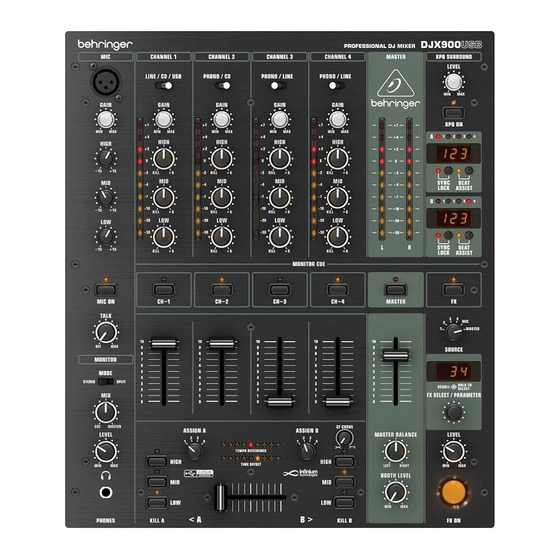 Behringer PRO MIXER DJX900USB Schnellstartanleitung