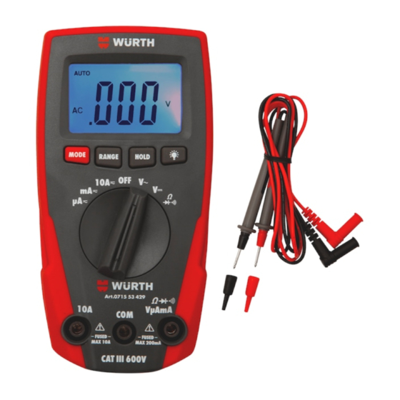 WÜRTH DIGITALMULTIMETERTD6 BEDIENUNGSANLEITUNG PdfHerunterladen