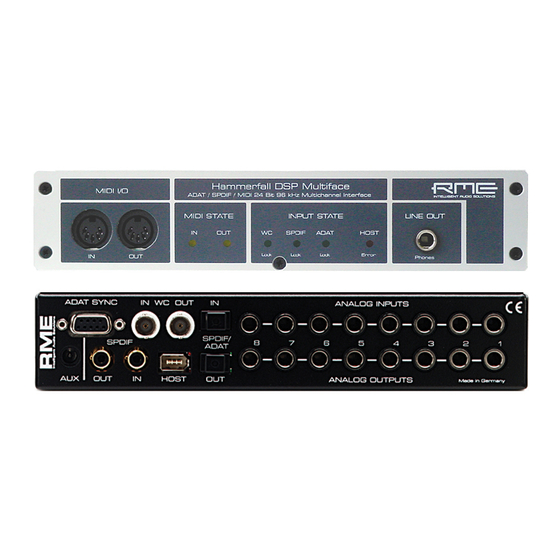 RME Audio Hammerfall DSP System Multiface Bedienungsanleitung