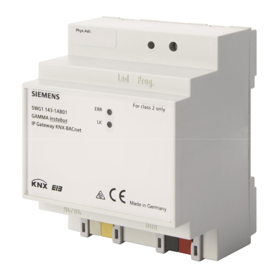 Siemens IP Gateway KNX/BACnet N143 Produkt- Und Funktionsbeschreibung