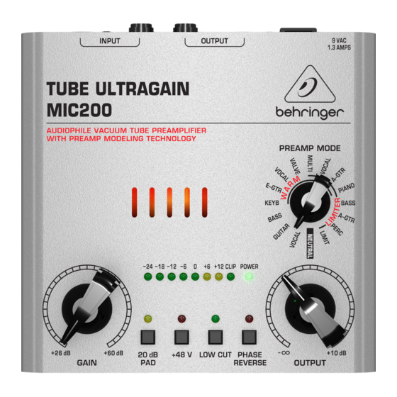Behringer TUBE ULTRAGAIN MIC200 Bedienungsanleitung