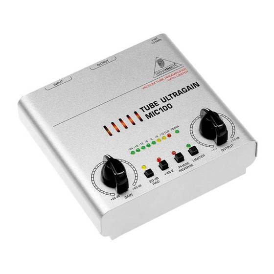 Behringer TUBE ULTRAGAIN MIC100 Bedienungsanleitung