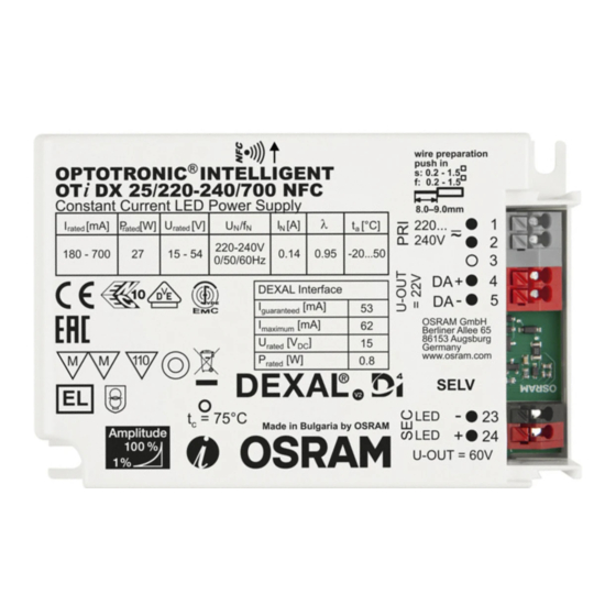 OSRAM OPTOTRONIC OTi DALI 25/220-240/700 NFC Bedienungsanleitung