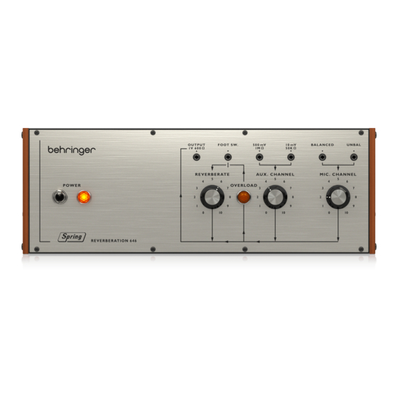 Behringer SPRING REVERBERATION 646 Schnellstartanleitung